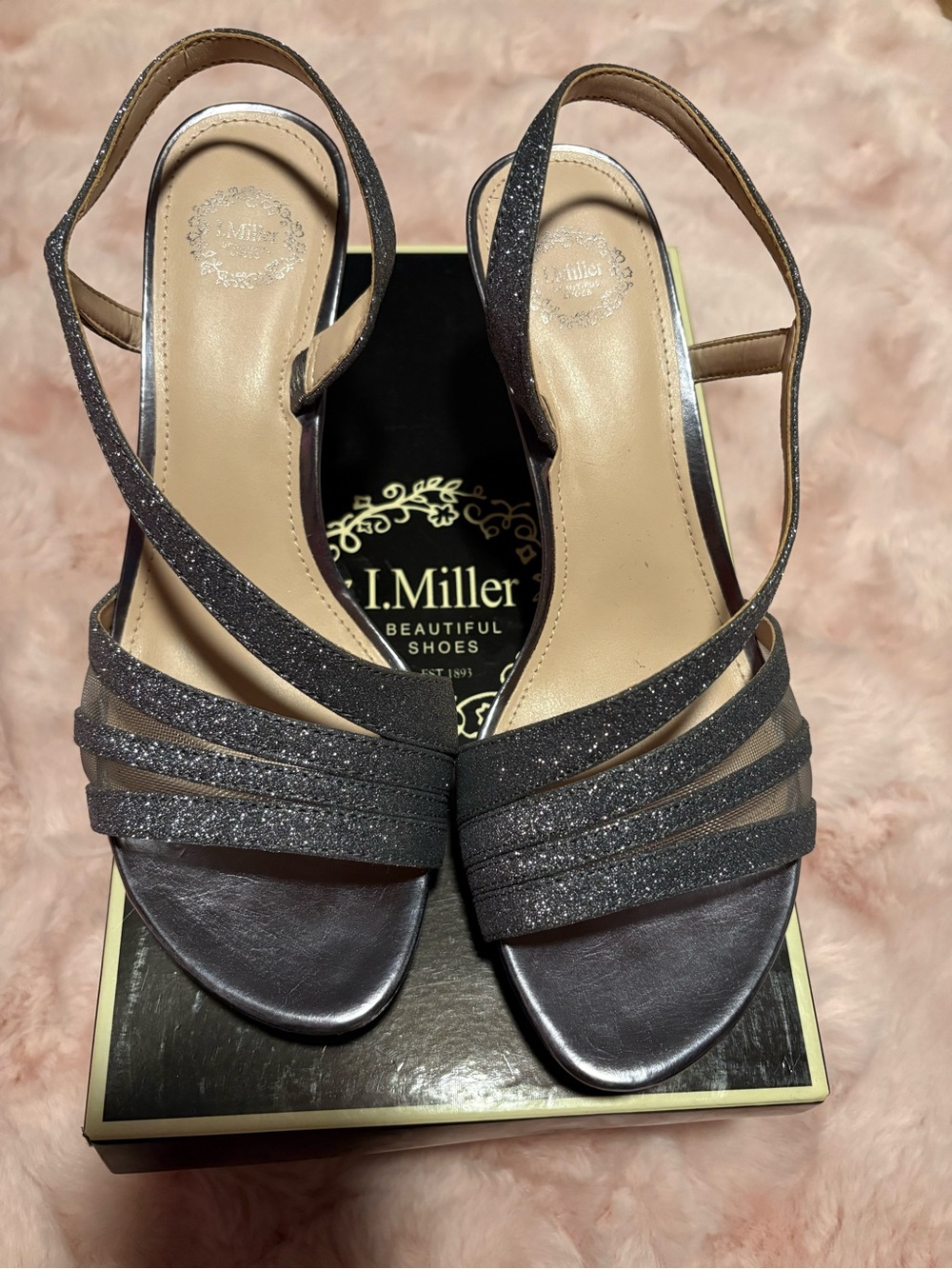 I. Miller Pewter Glitter Slingback Heels